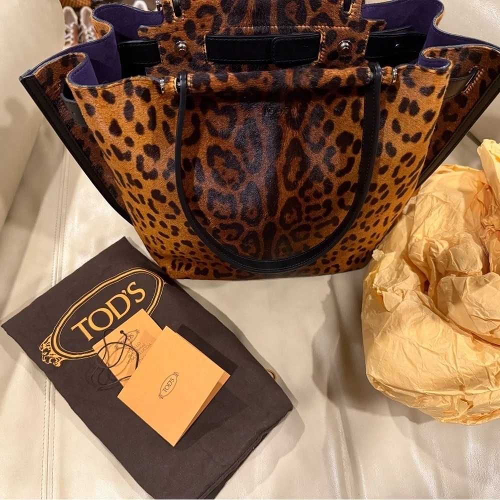 RARE NWOT TOD'S Leopard Print Calf Hair Shoulder Bag